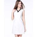 Großhandel weiße Farbe Sommer Damen V-Ausschnitt Chiffon langes Kleid